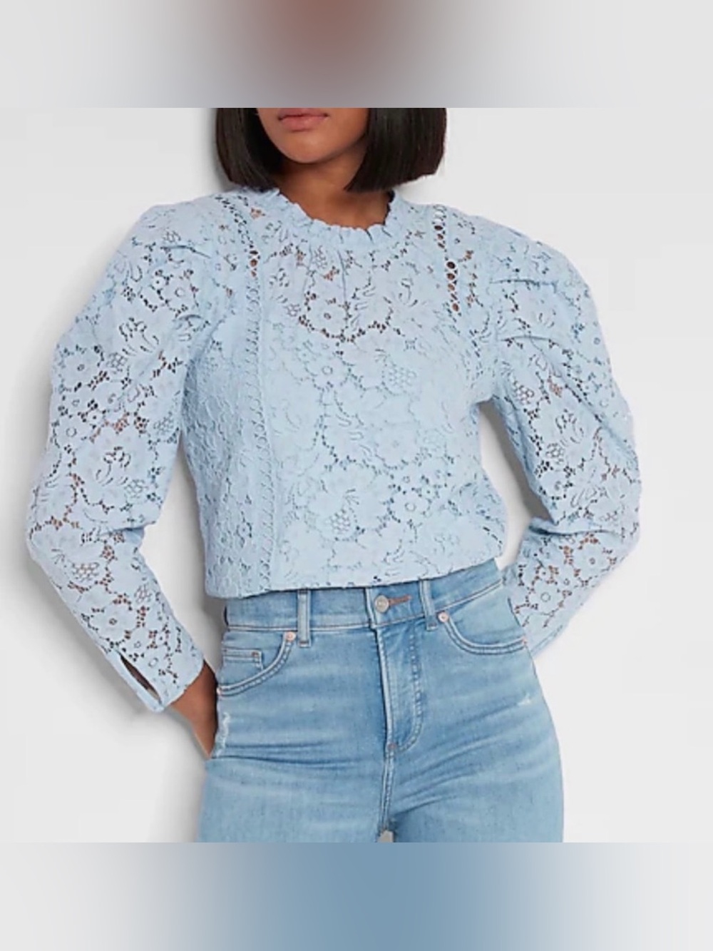 Express Lace Puff Sleeve Eyelet Top Light Blue, Sz. XL w/Camisole